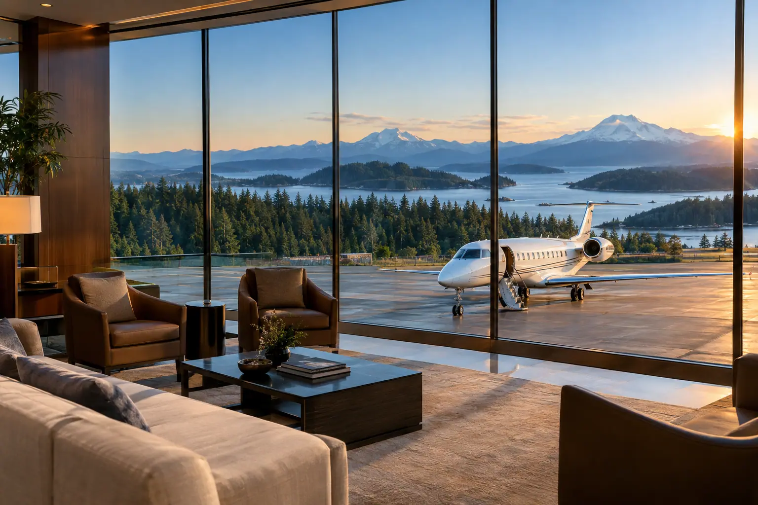 Private terminal lounge overlooking the ramp